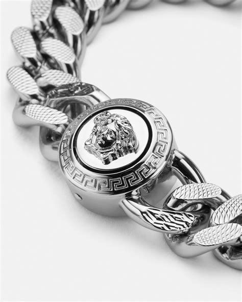 versace bracelet silver|Versace silver medusa bracelet.